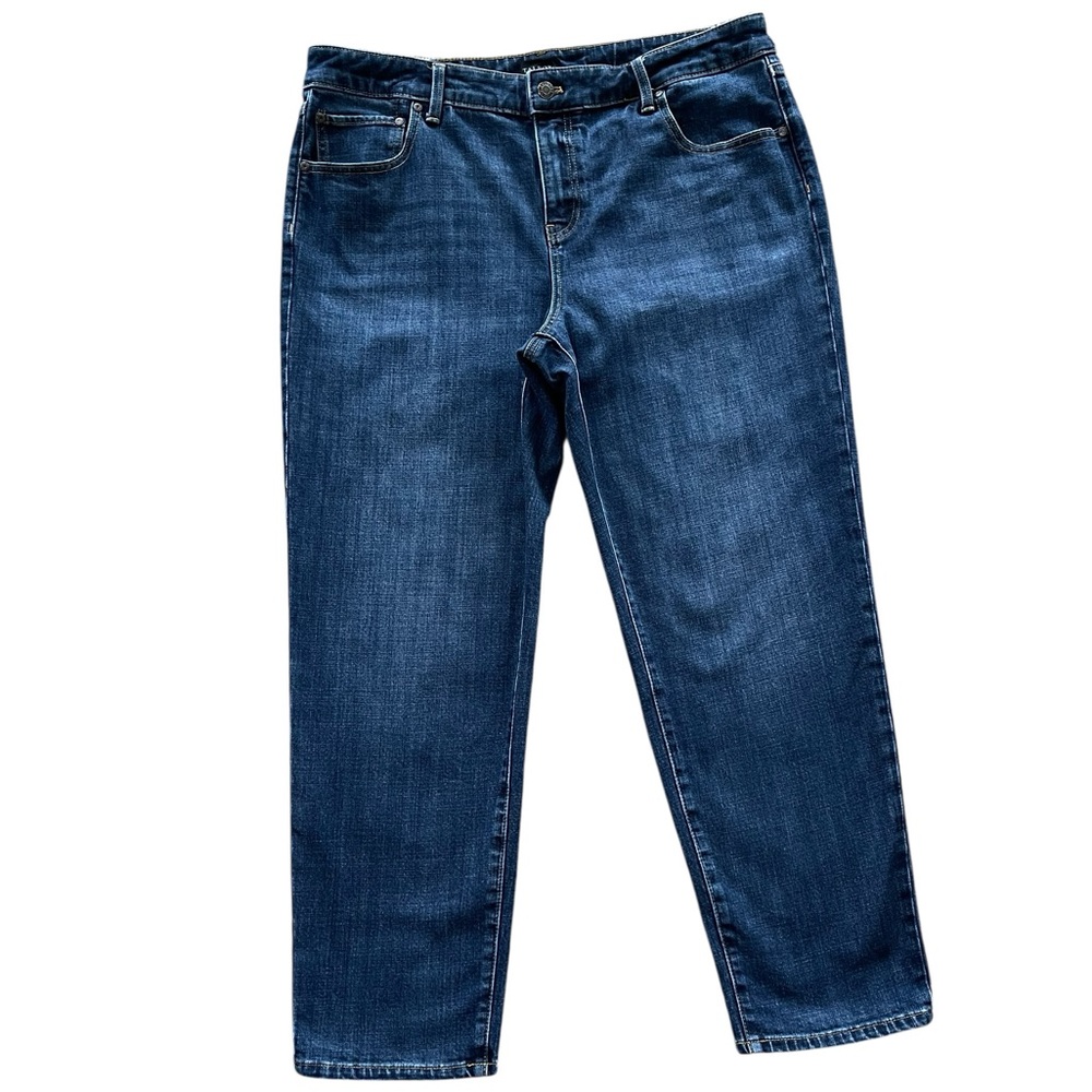 Talbots Everyday Relaxed Jean Dark Blue Wash Denim Sz 16 High Rise Straight Leg